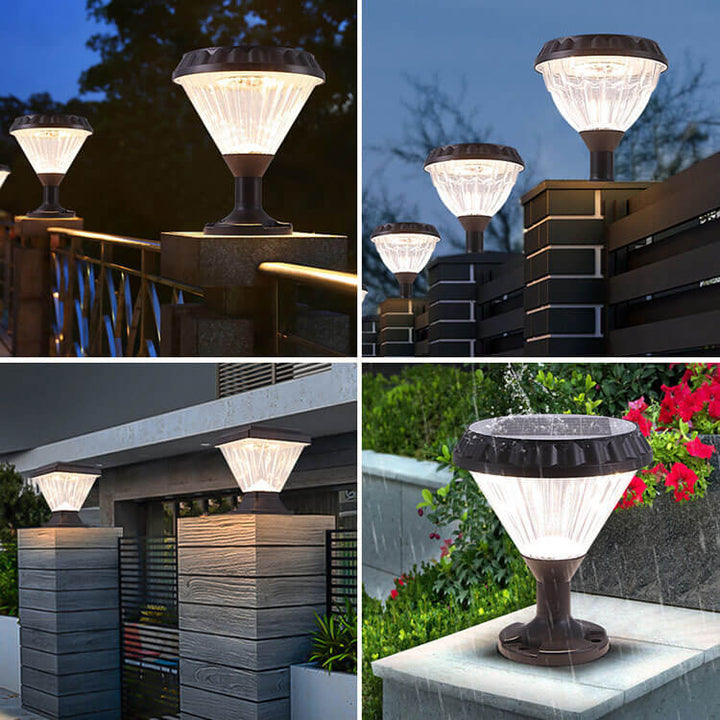 Modern Black Solar Die-Cast Aluminum Glass Outdoor Patio Waterproof Column Head Light | Bowlift