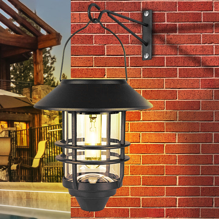 Contemporary Retro Solar Waterproof Aluminum Glass Lantern Cylinder 1-Light Hanging Wall Sconce Lamp For Outdoor Patio | Bowlift