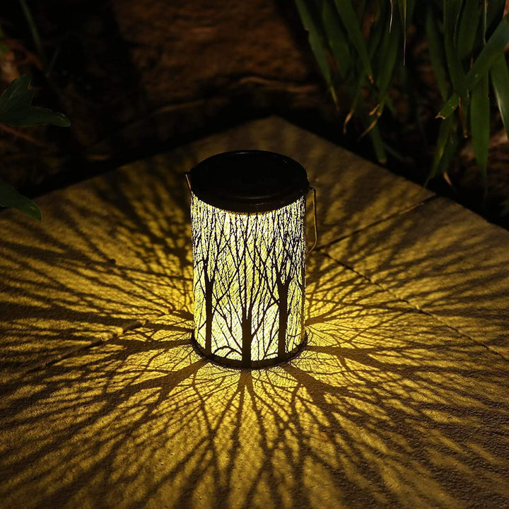 Modern Art Deco Solar Cylinder Skeleton Lantern Iron LED Outdoor Landscape Light For Garden | Bowlift