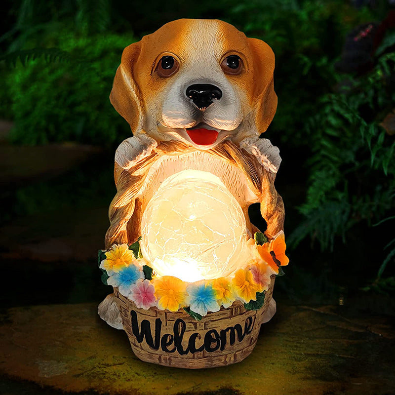Solar Outdoor Puppy Welcome LED Garden Resin Landscape Light | Bowlift