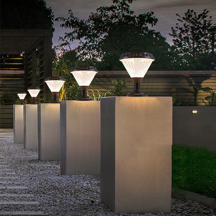 Modern Black Solar Die-Cast Aluminum Glass Outdoor Patio Waterproof Column Head Light | Bowlift