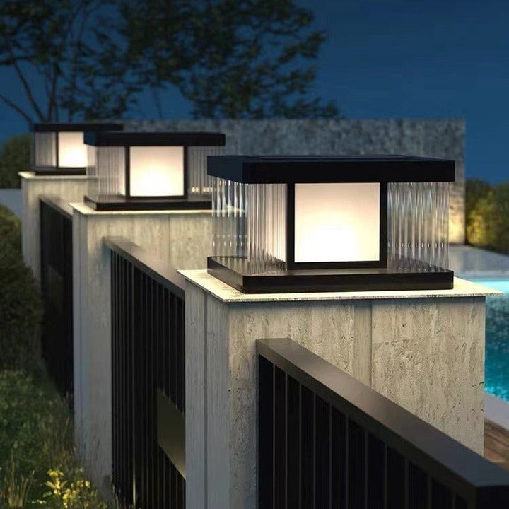 Modern Simplicity Aluminum Square Water-Rippled Glass LED Waterproof Solar Post Lamp Lawn Light For Garden | Bowlift