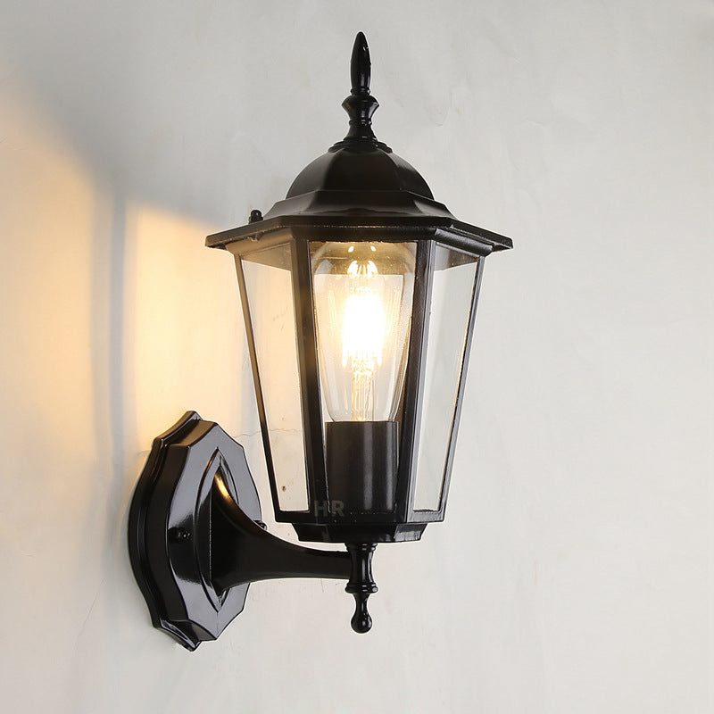 Contemporary Industrial Hexagonal Aluminum Frame Frosted Glass 1-Light Outdoor Wall Sconce Lamp For Garden | Bowlift