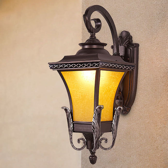 European Vintage Outdoor Square Cage Aluminum Glass 1-Light Wall Sconce Lamp | Bowlift