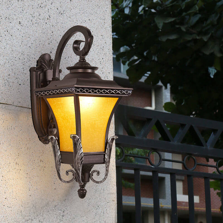 European Vintage Outdoor Square Cage Aluminum Glass 1-Light Wall Sconce Lamp | Bowlift