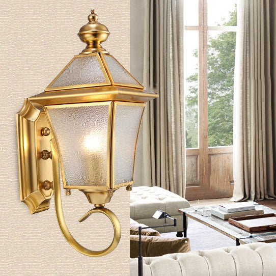European Modern Luxury Quadrilateral Brass Glass Waterproof 1-Light Outdoor Wall Sconce Lamp | Bowlift