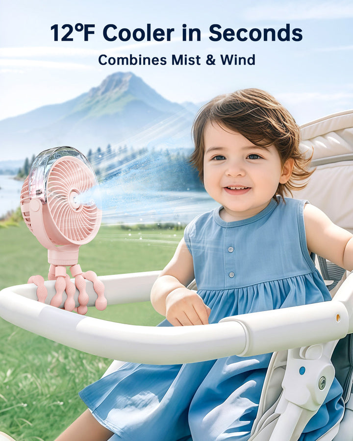 Misting Stroller Fan – Portable Baby Fan with Spray | Bowlift