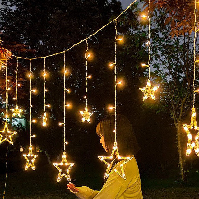 BowLift | LED Solar Star Moon Curtain Light  Christmas Outdoor Patio Decorative Camping String Lights