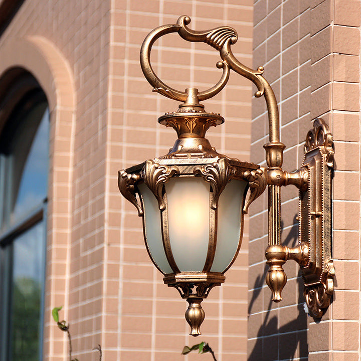 European Retro Aluminum Glass Carved Lantern 1-Light Outdoor Waterproof Wall Sconce Lamp | Bowlift