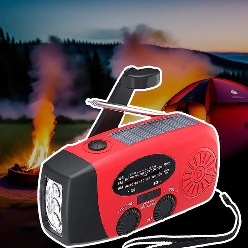 Emergency radio FM/AM with integrated solar cells, flashlight, power bank & hand crank | Bowlift