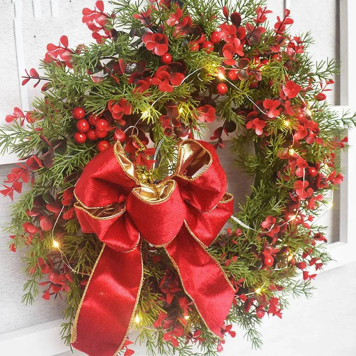BowLift | Artifical Cherry Pattern Wreaths Christmas Wreath Red Door Wreath Wall Hanging Garland Ornaments Rattan Circle Wall Decoration