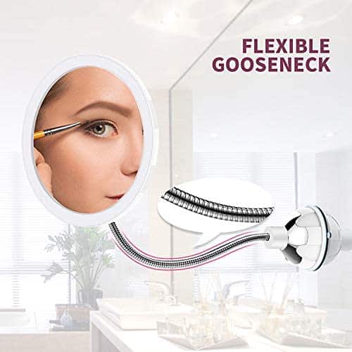 Makeup mirror with LED &amp; magnification - with suction cup and flexible arm | Bowlift