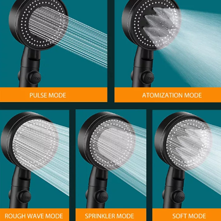 Shower head with 5 functions - black | Bowlift
