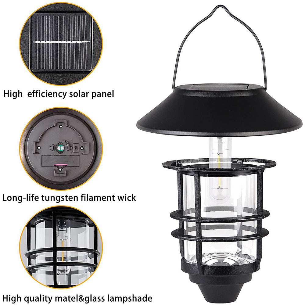 Contemporary Retro Solar Waterproof Aluminum Glass Lantern Cylinder 1-Light Hanging Wall Sconce Lamp For Outdoor Patio | Bowlift