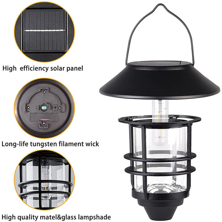 Contemporary Retro Solar Waterproof Aluminum Glass Lantern Cylinder 1-Light Hanging Wall Sconce Lamp For Outdoor Patio | Bowlift