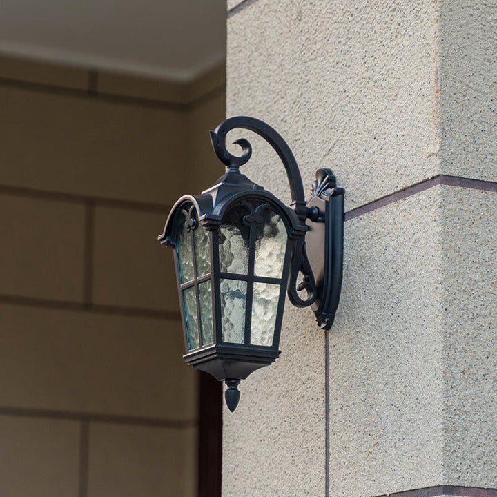 Traditional European Quadrilateral Window Shape Aluminum Glass 1-Light Wall Sconce Lamp For Outdoor Patio | Bowlift