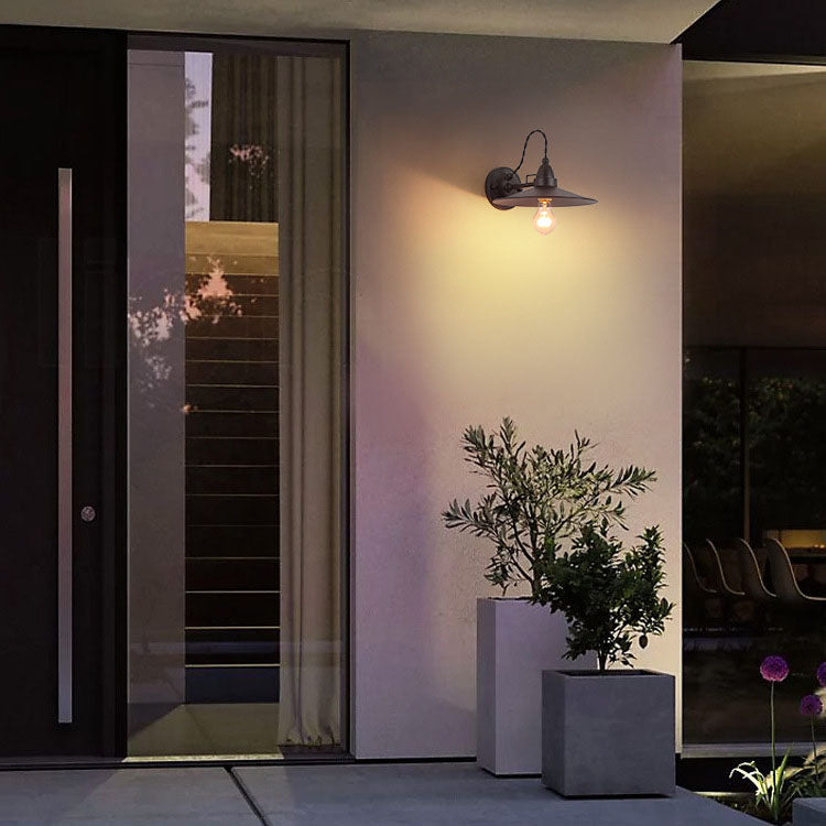 Contemporary Industrial Waterproof Metal Plate Bowl 1-Light Wall Sconce Lamp For Outdoor Patio | Bowlift