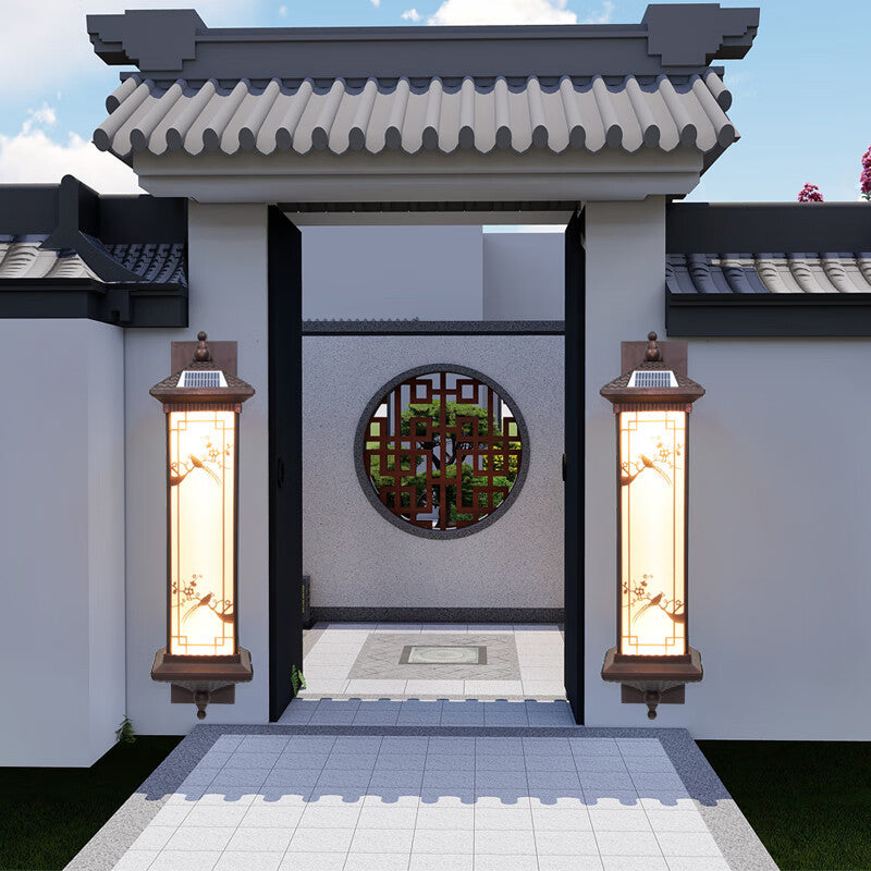 Traditional Chinese Rectangular Aluminum Glass Solar LED Wall Sconce Lamp For Garden | Bowlift