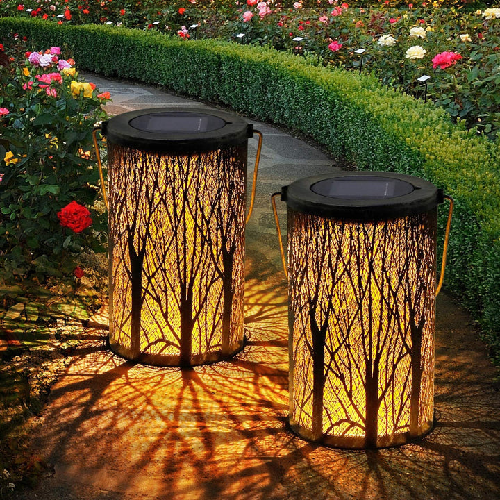 Modern Art Deco Solar Cylinder Skeleton Lantern Iron LED Outdoor Landscape Light For Garden | Bowlift