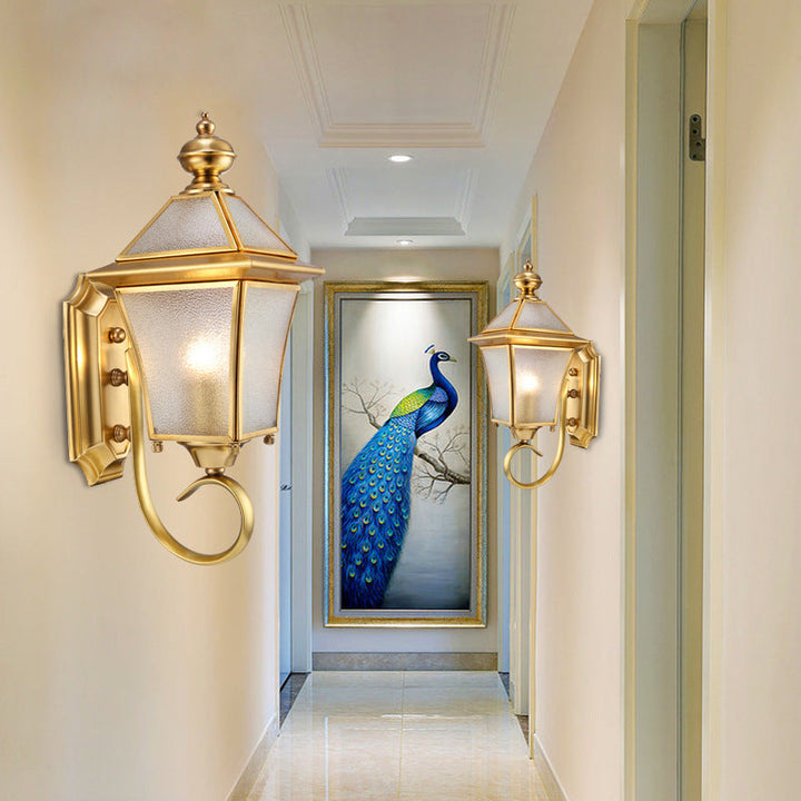 European Modern Luxury Quadrilateral Brass Glass Waterproof 1-Light Outdoor Wall Sconce Lamp | Bowlift