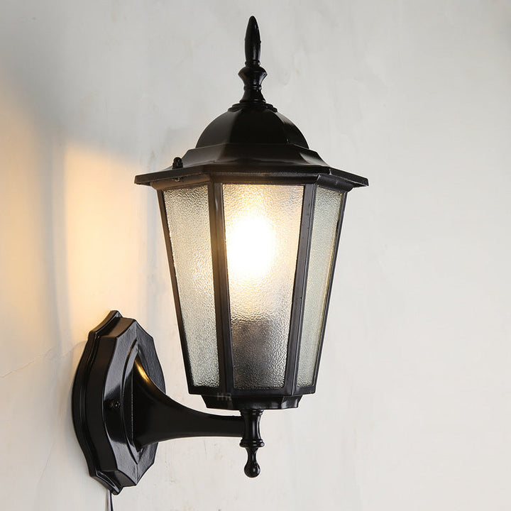 Contemporary Industrial Hexagonal Aluminum Frame Frosted Glass 1-Light Outdoor Wall Sconce Lamp For Garden | Bowlift