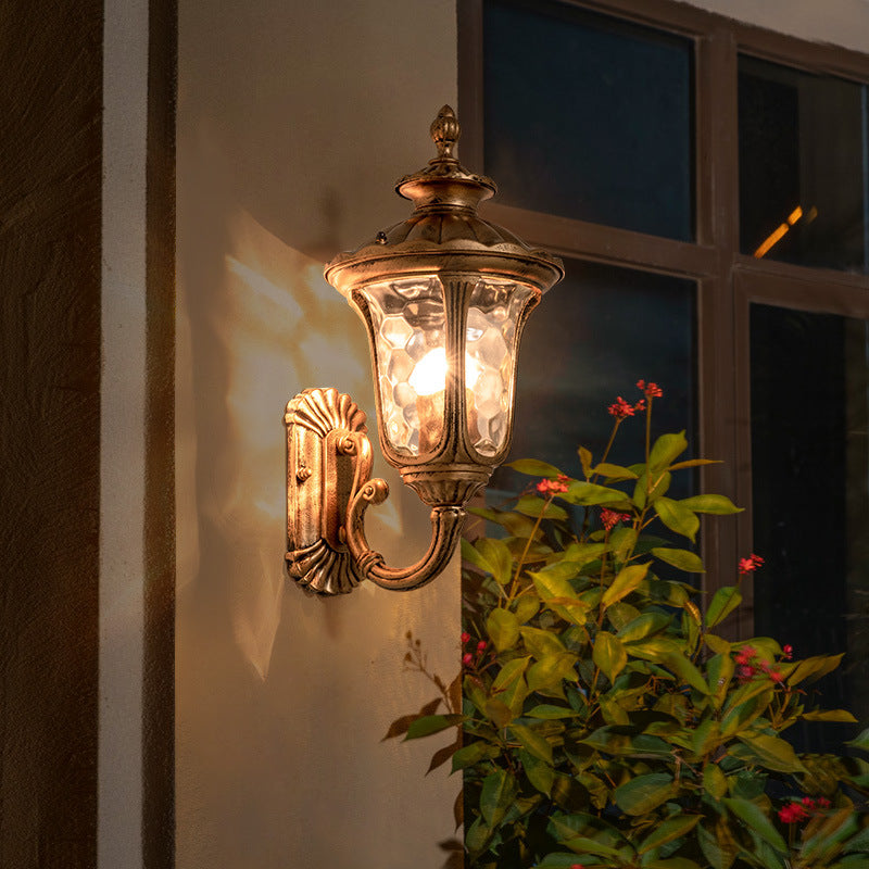 Traditional European Waterproof Castle Shaped Aluminum Glass 1-Light Outdoor Wall Sconce Lamp For Garden | Bowlift
