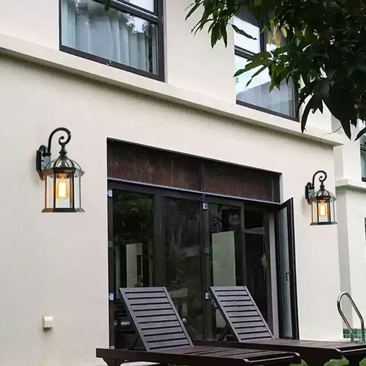 Traditional European Waterproof Aluminum Glass Hexagonal Prism 1-Light Wall Sconce Lamp For Garden | Bowlift