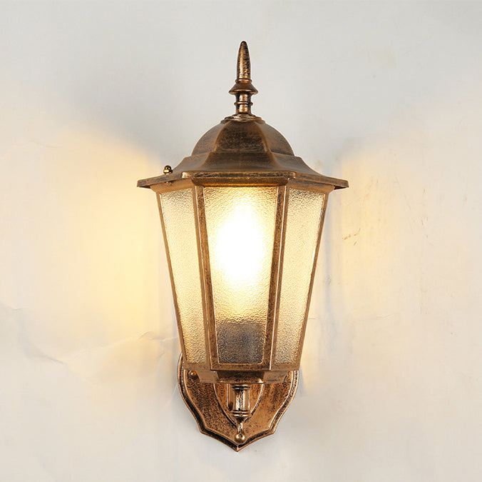 Contemporary Industrial Hexagonal Aluminum Frame Frosted Glass 1-Light Outdoor Wall Sconce Lamp For Garden | Bowlift