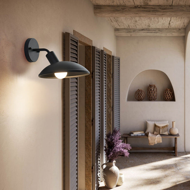 Modern Minimalist Waterproof Round Iron 1-Light Wall Sconce Lamp For Outdoor Patio | Bowlift