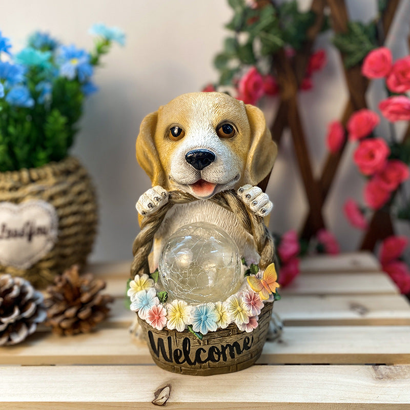 Solar Outdoor Puppy Welcome LED Garden Resin Landscape Light | Bowlift