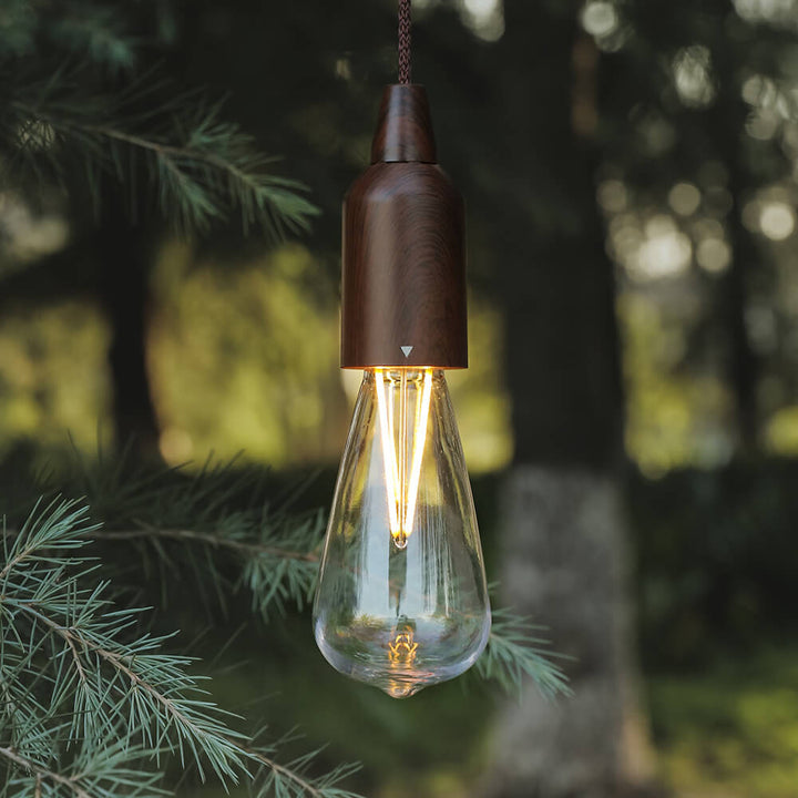 Retro Portable Waterproof Wood Round Cone Battery USB 1-Light Camping Outdoor Light | Bowlift