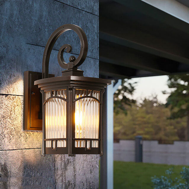 Modern Square Aluminum Glass Carved 1-Light Outdoor Waterproof Wall Sconce Lamp | Bowlift