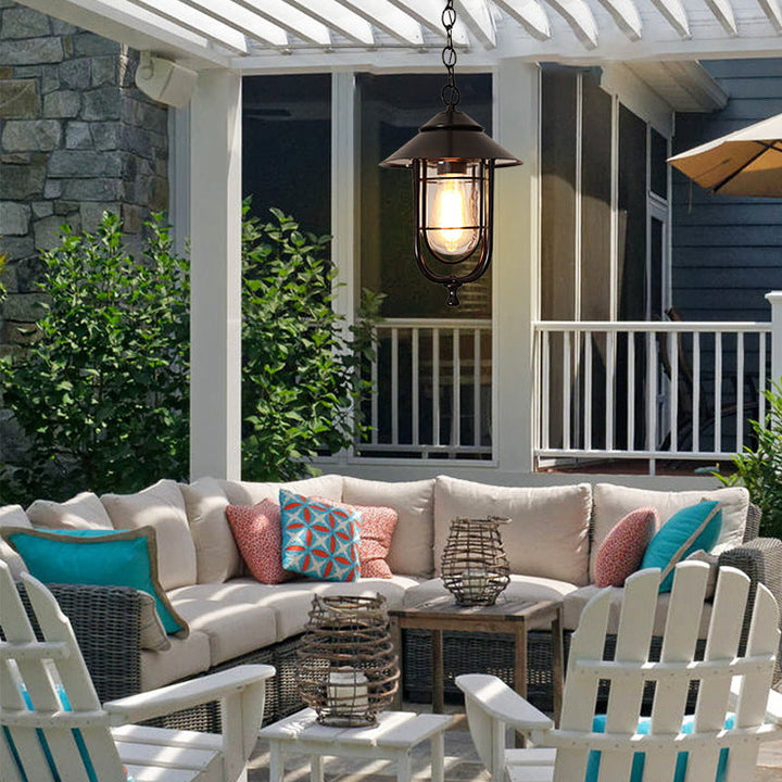 Industrial Vintage Aluminum Cage Glass 1-Light Outdoor Waterproof Pendant Light | Bowlift