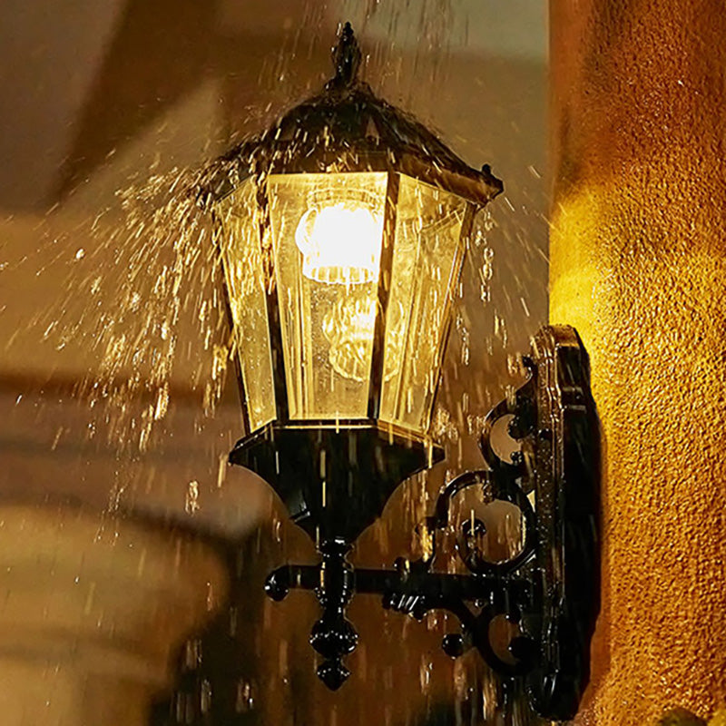 Traditional European Aluminum Glass LED Solar Waterproof Wall Sconce Lamp For Outdoor Patio | Bowlift