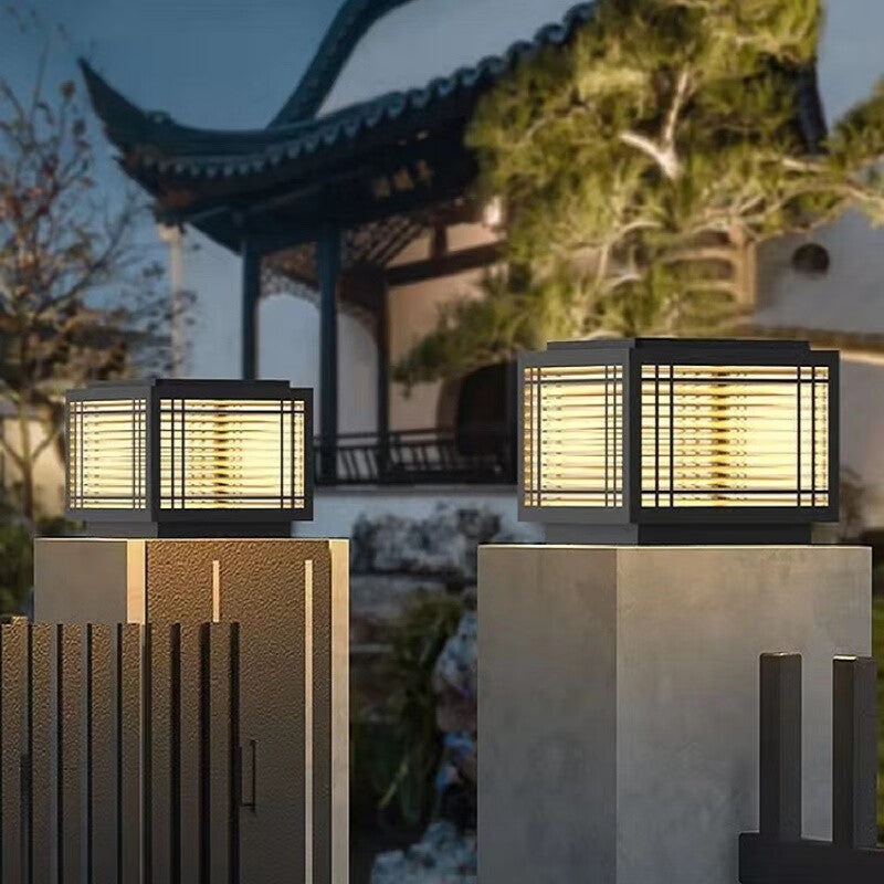 Traditional Chinese Square Aluminum Glass 1-Light Post Head Light For Garden | Bowlift
