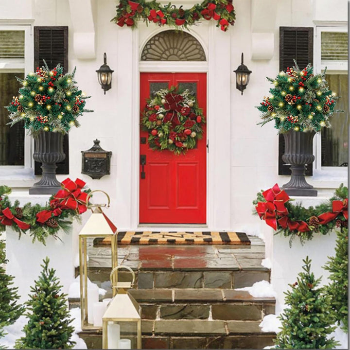 BowLift | Christmas Urn Filler with LED Lights | 18" Realistic Pine Arrangement | Indoor/Outdoor Decor