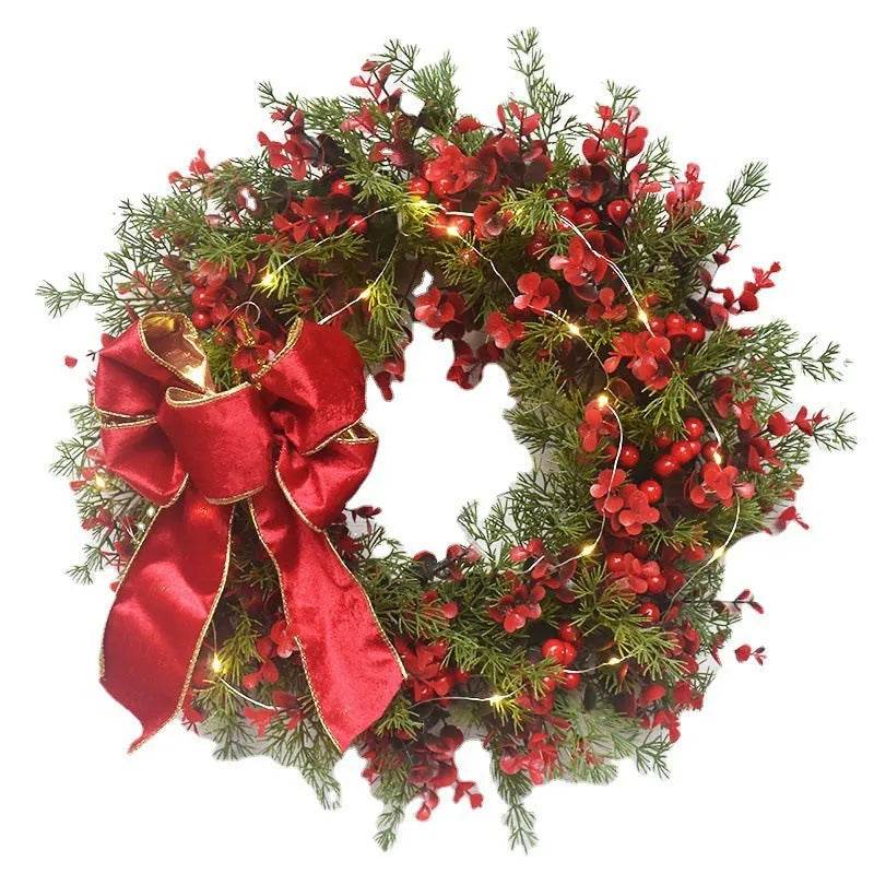 BowLift | Artifical Cherry Pattern Wreaths Christmas Wreath Red Door Wreath Wall Hanging Garland Ornaments Rattan Circle Wall Decoration