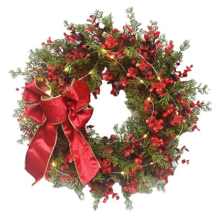 BowLift | Artifical Cherry Pattern Wreaths Christmas Wreath Red Door Wreath Wall Hanging Garland Ornaments Rattan Circle Wall Decoration