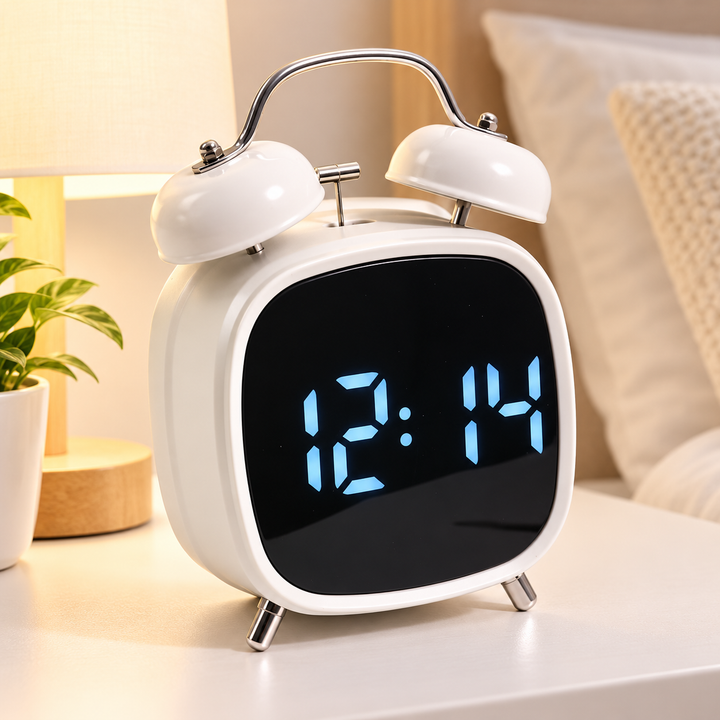 LED Retro Twin-Bell Alarm Clock with Large Digital Display and Snooze Bowlift