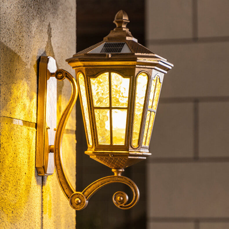 European Solar Outdoor Lantern Aluminum Glass Waterproof 1-Light Wall Sconce Lamp | Bowlift