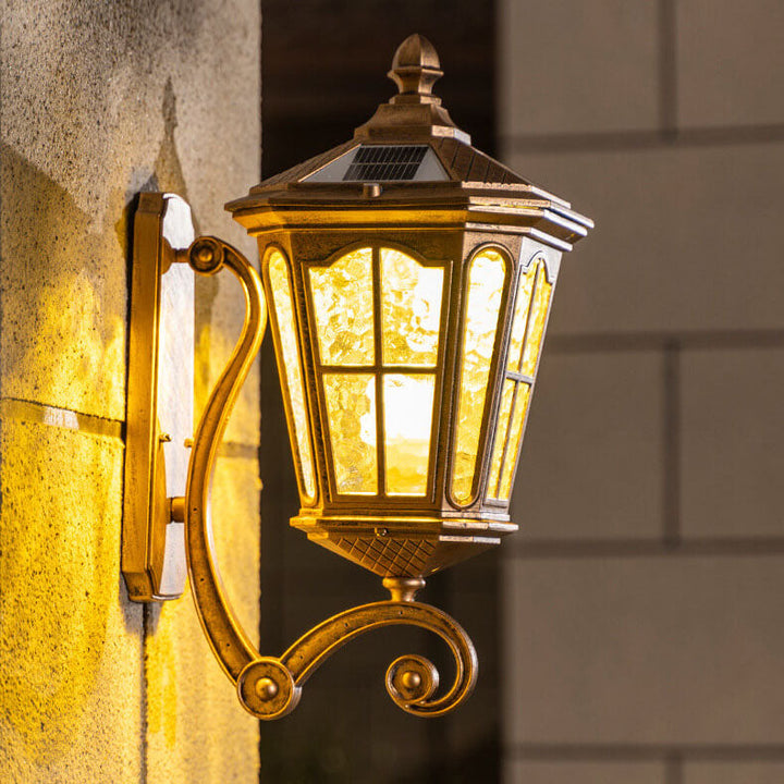 European Solar Outdoor Lantern Aluminum Glass Waterproof 1-Light Wall Sconce Lamp | Bowlift