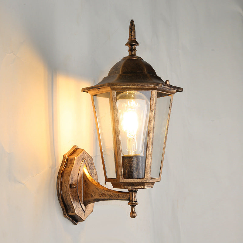 Contemporary Industrial Hexagonal Aluminum Frame Frosted Glass 1-Light Outdoor Wall Sconce Lamp For Garden | Bowlift