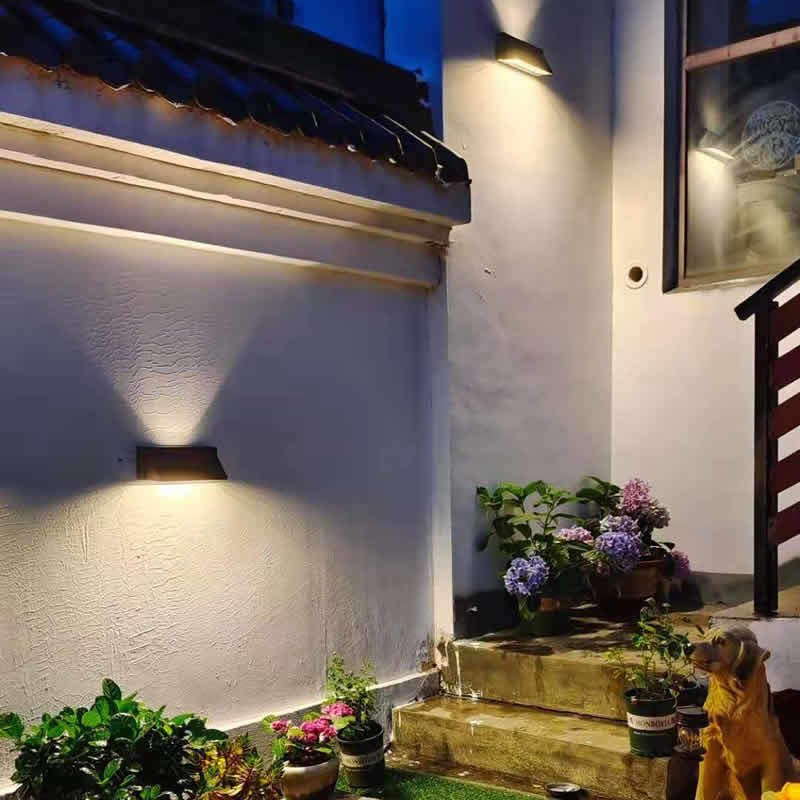 Outdoor Solar Waterproof Rectangular Slant LED Patio Wall Sconce Lamp | Bowlift