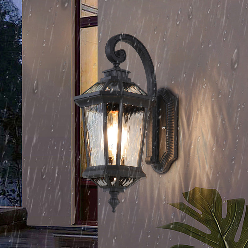 Traditional European Waterproof Aluminum Glass Octagon Cylinder 1-Light Wall Sconce Lamp For Garden | Bowlift