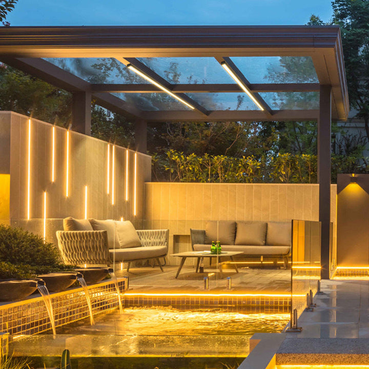 Modern Minimalist Long Rectangle Aluminum PC LED Flush Mount Ceiling Light For Outdoor Patio | Bowlift