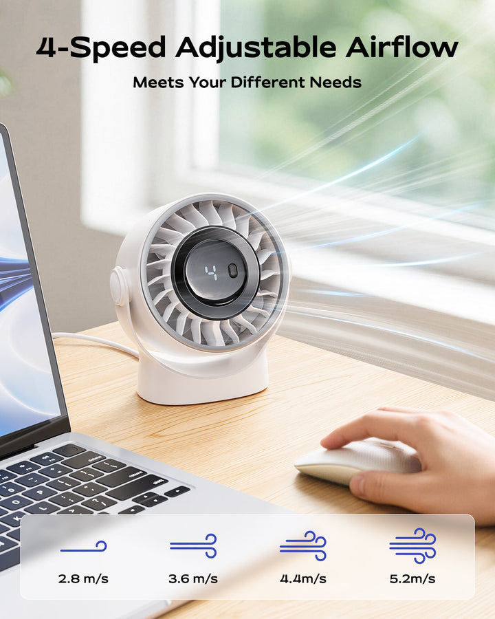 4-Speed USB Rechargeable Desktop Fan with Smart LED Display | Bowlift