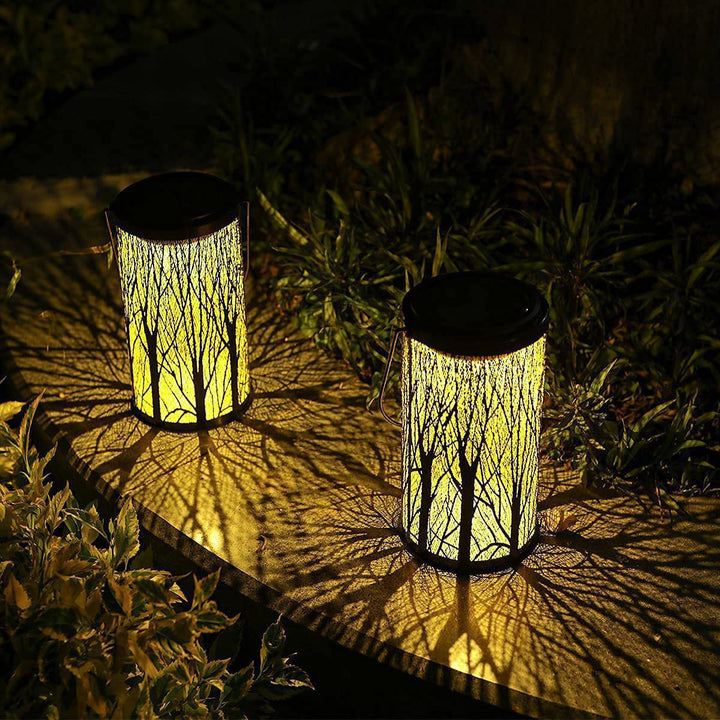 Modern Art Deco Solar Cylinder Skeleton Lantern Iron LED Outdoor Landscape Light For Garden | Bowlift