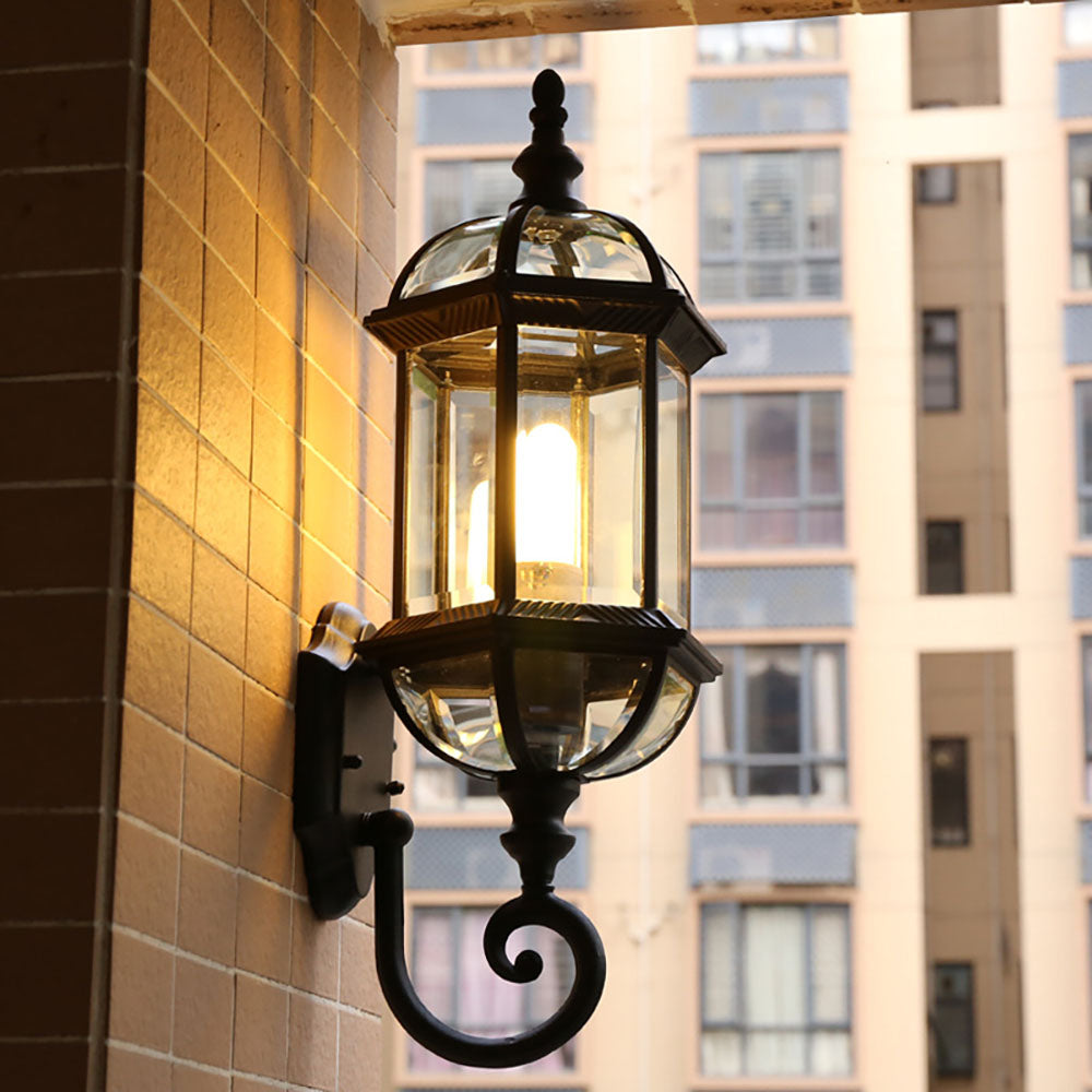 Traditional Vintage Waterproof Hexagonal Aluminum Glass 1-Light Outdoor Wall Sconce Lamp For Garden | Bowlift