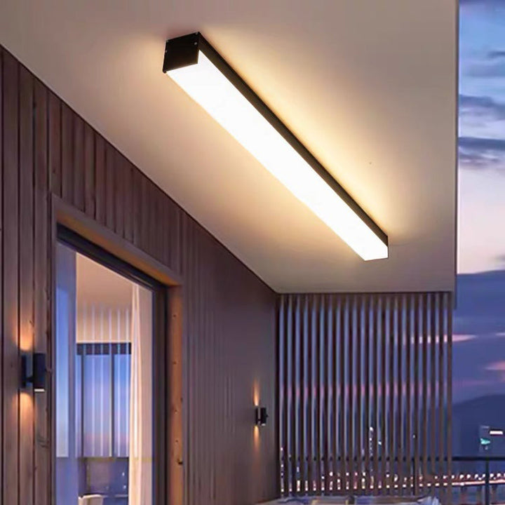 Modern Minimalist Long Rectangle Aluminum PC LED Flush Mount Ceiling Light For Outdoor Patio | Bowlift
