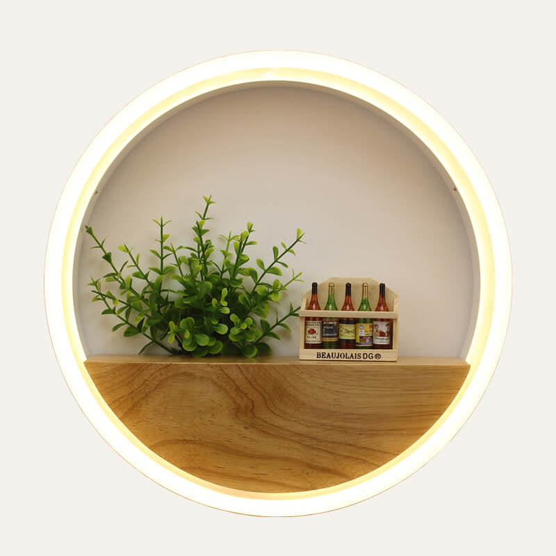 BowLift | Lumoshelf LED Wall Light | Solid Wood with Shelf | Round Wall Lamp | Warm & White Light